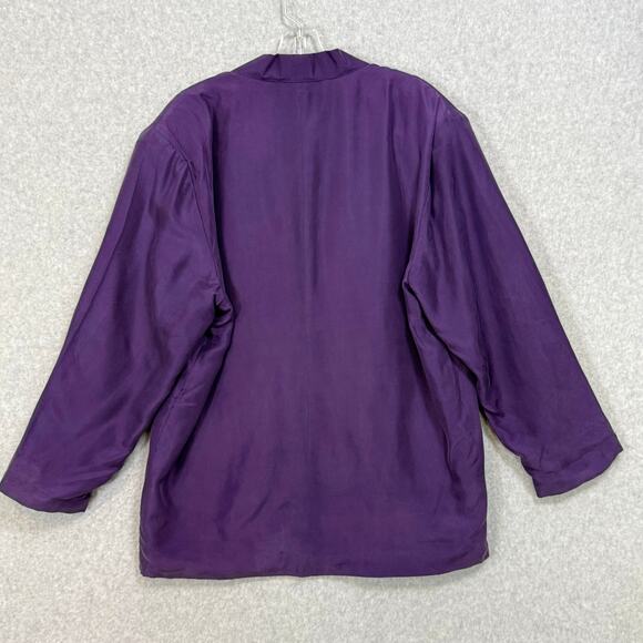 Vtg Croquet Club 100% Silk Jacket Size M Oversized Boyfriend Blazer 80s Purple - Picture 6 of 16